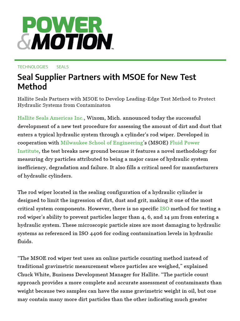 New Test Method for Hydraulic Seals | PDF | Soil | Dust