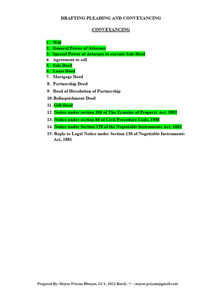 Essential Legal Drafts for Conveyancing | PDF | Lease | Leasehold Estate