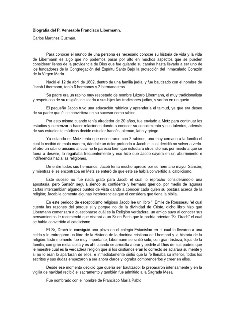 Biografía del P. Francisco Libermann | PDF