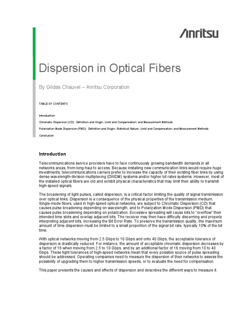 Optical Fiber Dispersion Explained | PDF | Dispersion (Optics ...