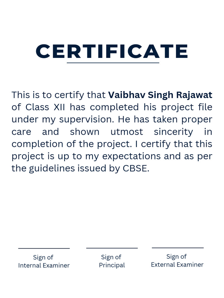 Class 12 Project Completion Certificate | PDF