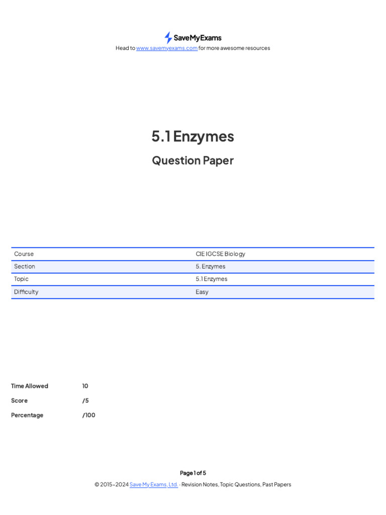 5 easy questions 1 pdf enzyme proteins