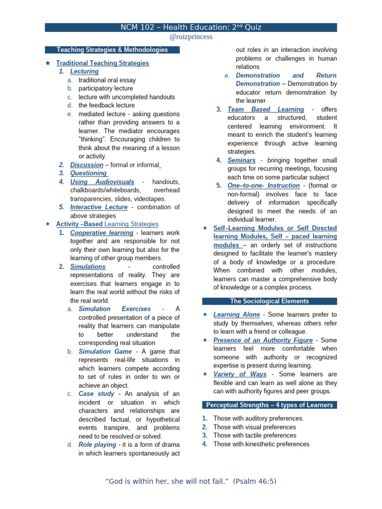 NCM 102-HE 2 | PDF | Learning | Lecture