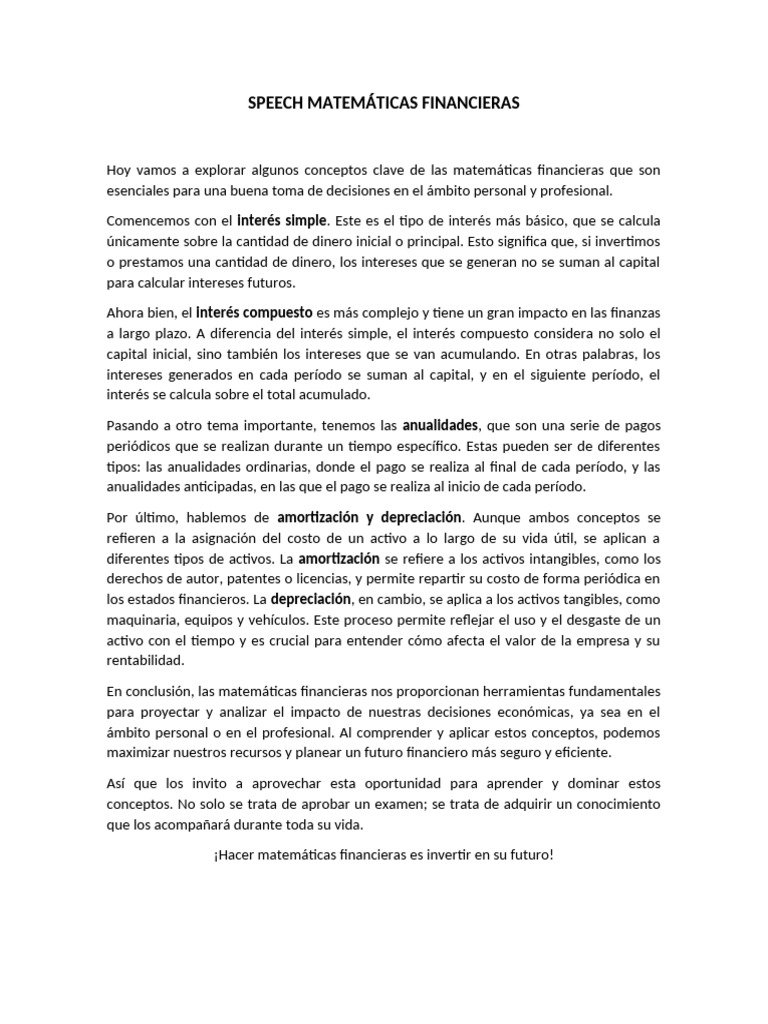 Conceptos Clave de Matemáticas Financieras | PDF | Interés | Finanzas ...