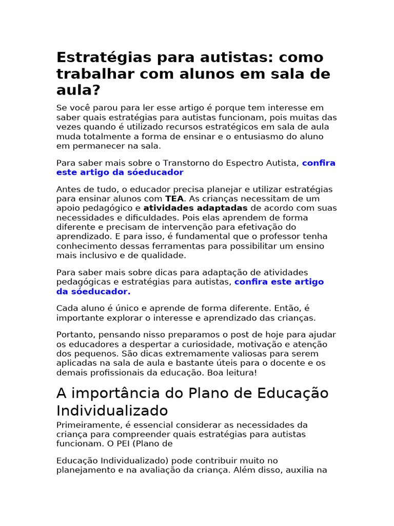 Estratégias Eficazes para Alunos Autistas | PDF | Autismo | Aprendizado