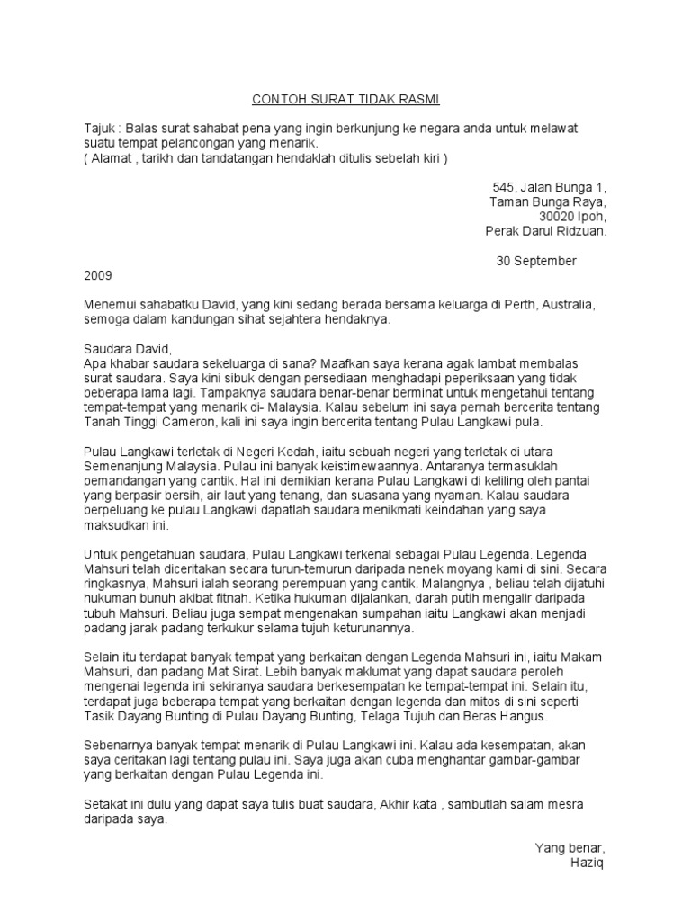 Contoh Surat Tidak Rasmi Pdf