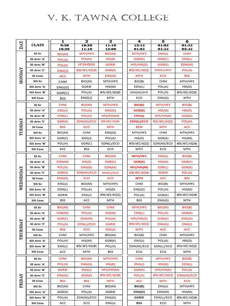 Daily Class Routine 2021-2022 | PDF