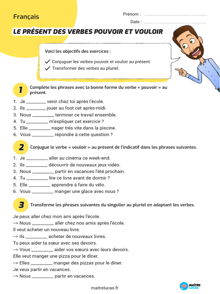 Conjugaison des verbes pouvoir et vouloir | PDF
