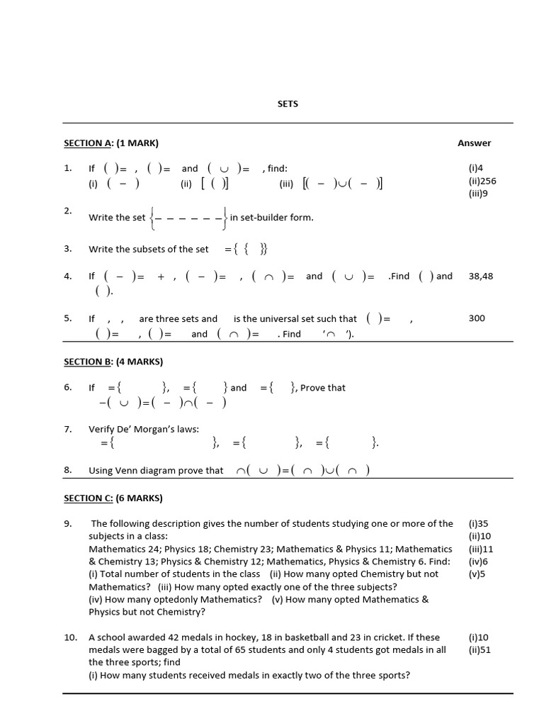 Maths Sets Worksheet | PDF | Physics | Mathematics