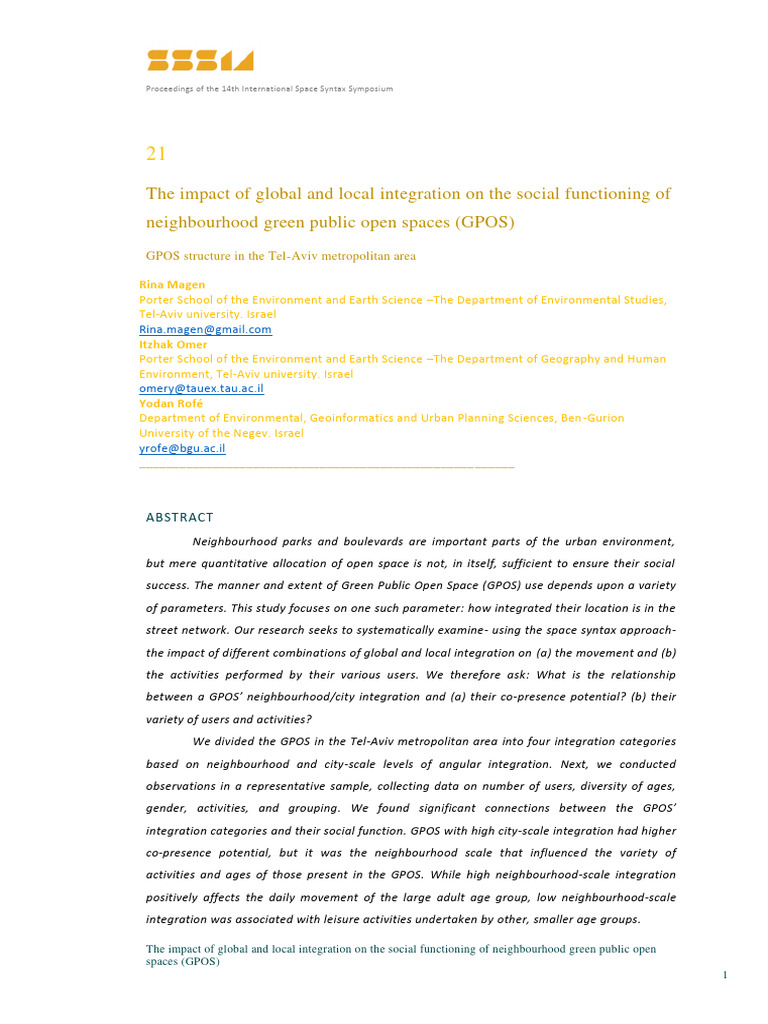 The Impact of Global and Local Integration On The Social Functioning of ...