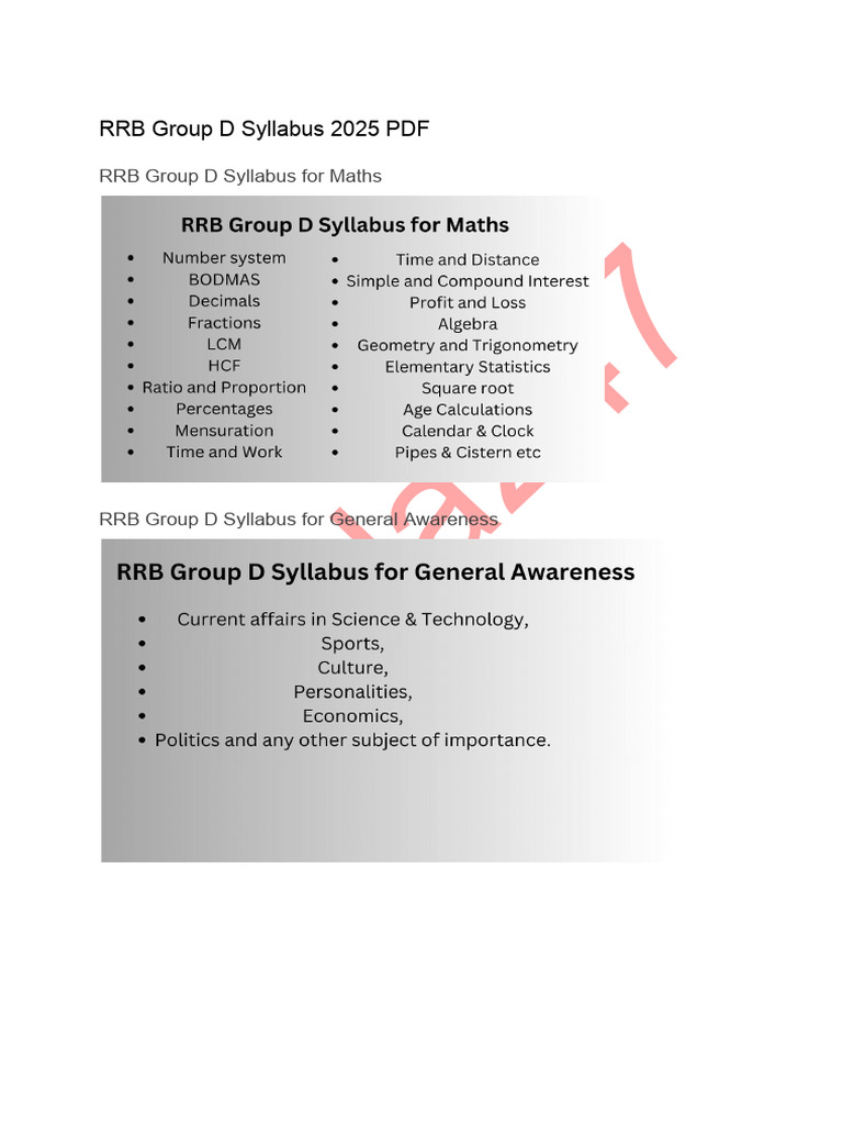 RRB Group D Syllabus 2025 PDF Guide | PDF