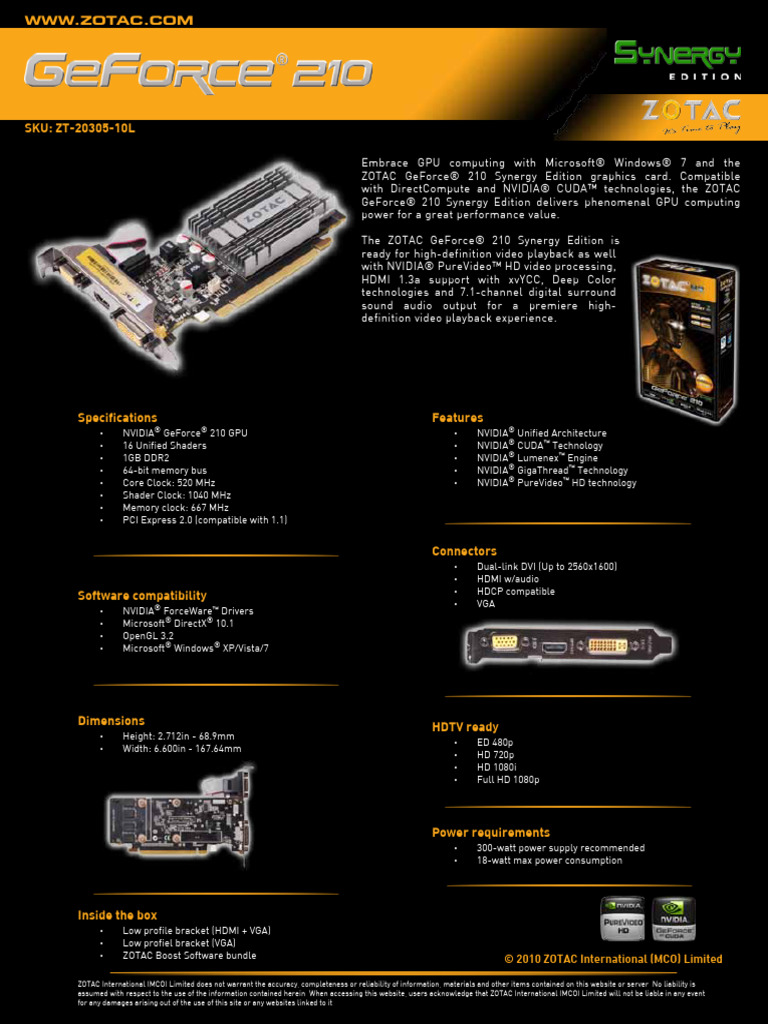 ZT 20305 10L - 210 Synergy Edition 1GB DDR2 LP - v1.1 | PDF | Graphics ...
