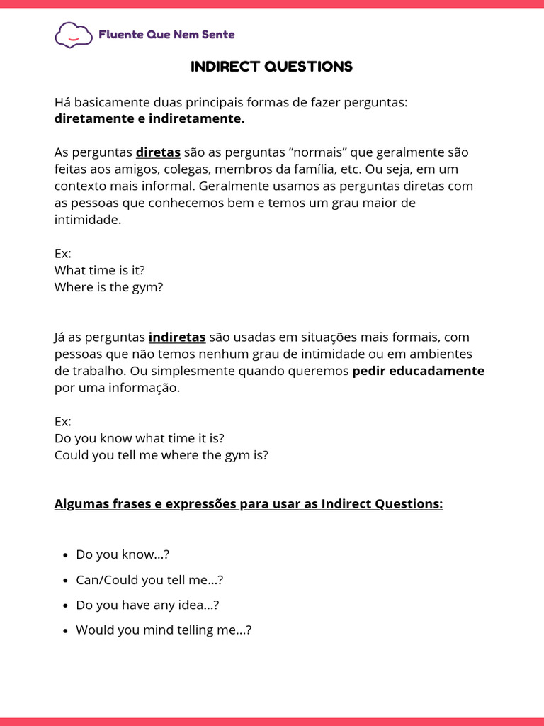 Diferenças entre Perguntas Diretas e Indiretas | PDF
