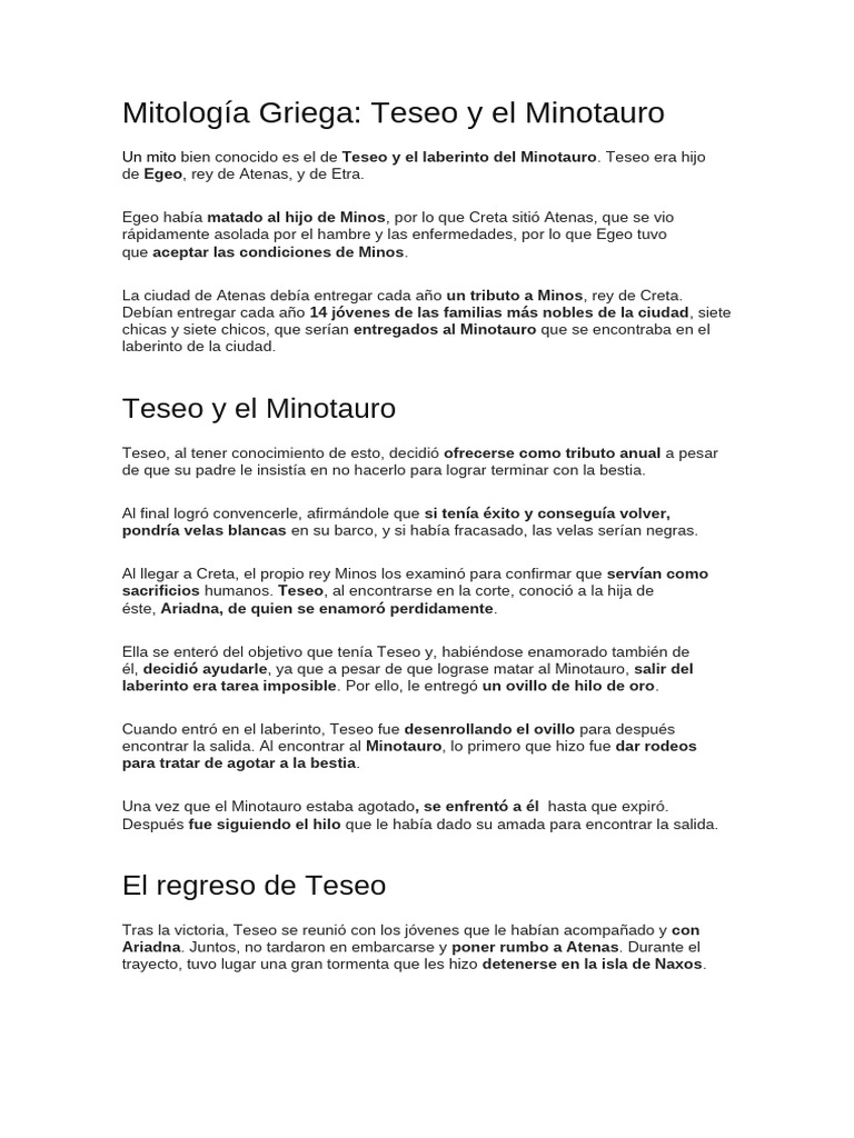 Teseo y el Minotauro: Mito Griego | PDF | Minotauro | Teseo