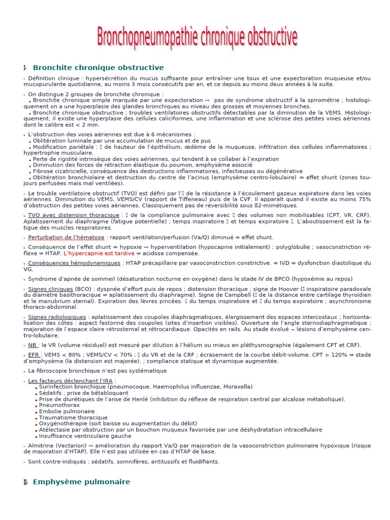 Bronchite Chronique et Emphysème: Définitions et Mécanismes | PDF ...