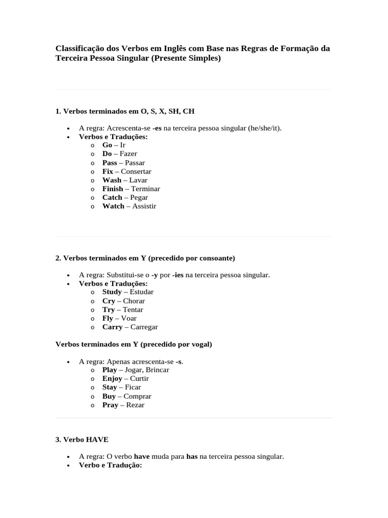Regras da Terceira Pessoa Singular | PDF