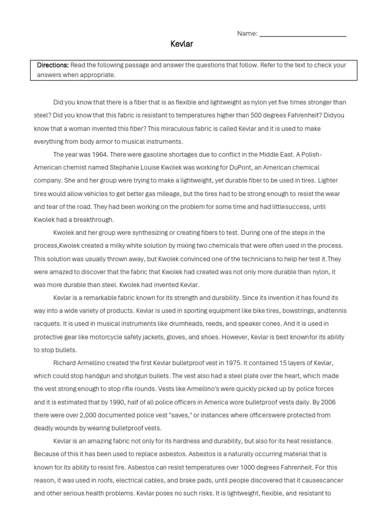 Kevlar: The Revolutionary Fiber | PDF | Materials