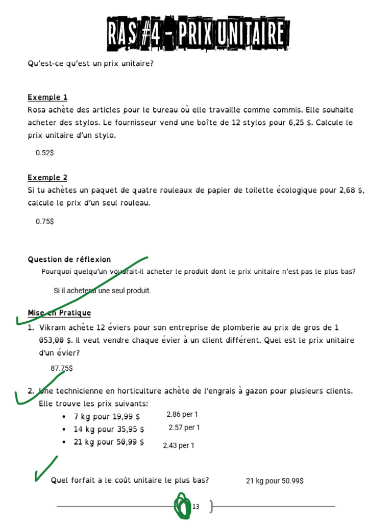 Calcul du Prix Unitaire | PDF
