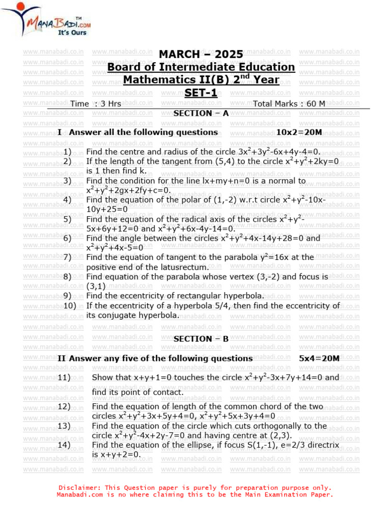 Intermediate Maths II(B) 2025 Paper | PDF | Geometric Shapes | Analytic ...
