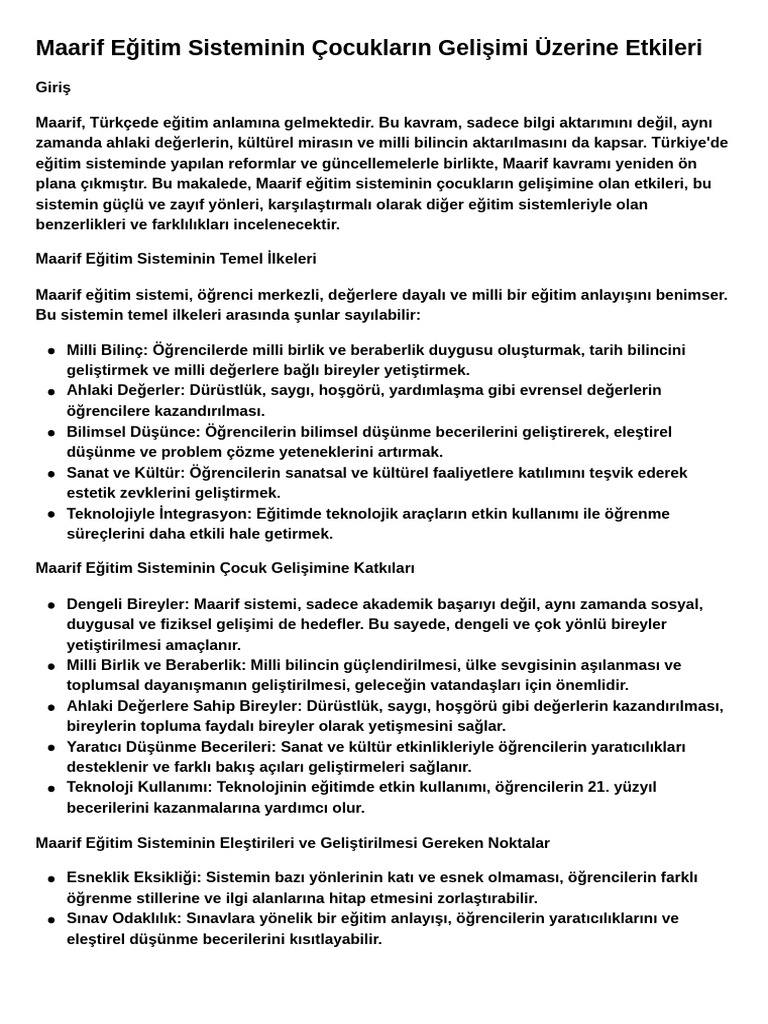 Marif Eğitim Sistemi Çocuklar Üzerine Etkileri | PDF