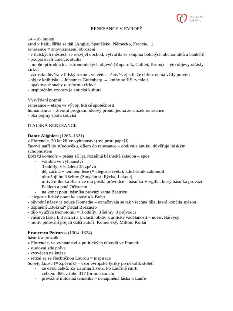 23. lit. Renesance, Italská renesance | PDF