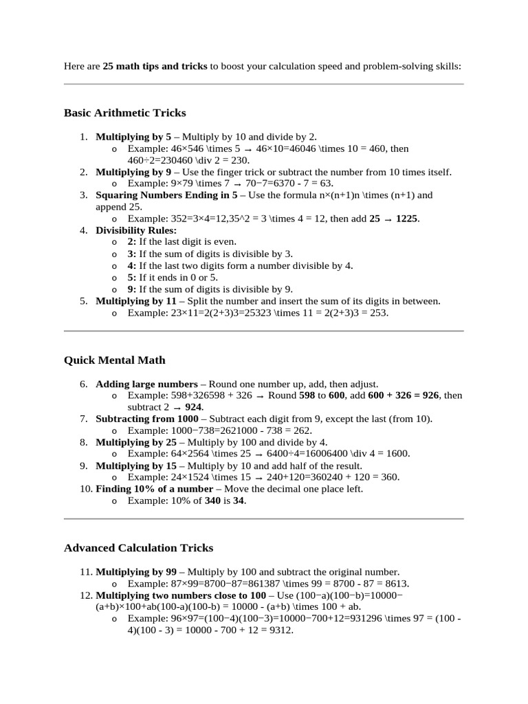 Simple Maths Tricks Pdf