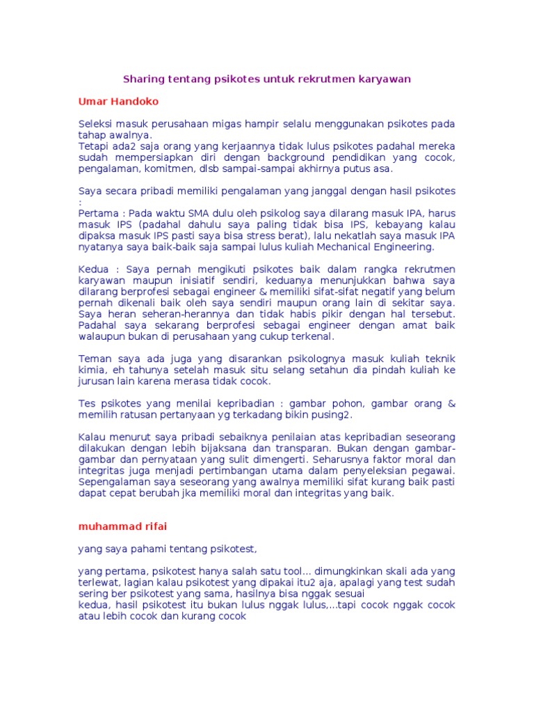 Sharing Tentang Psikotes Untuk Rekrutmen Karyawan