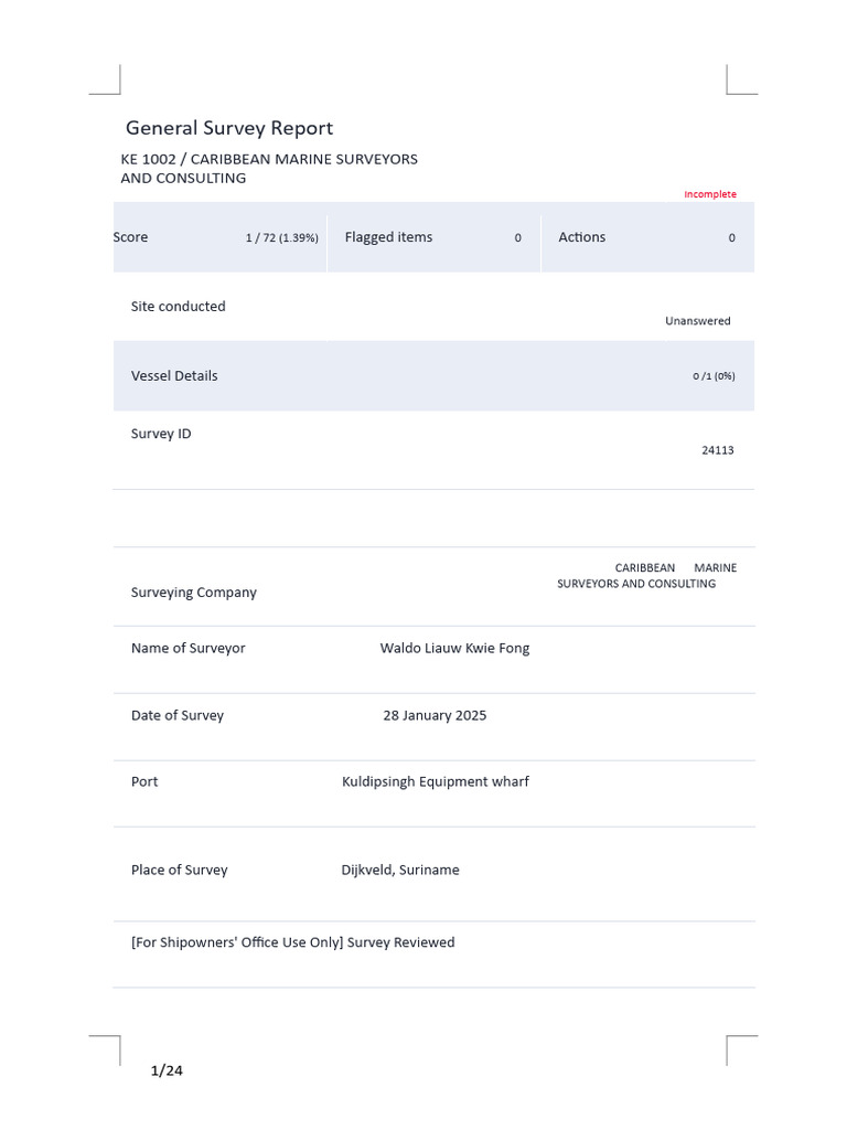 KE 1002 Barge Survey Report Summary | PDF | Ships