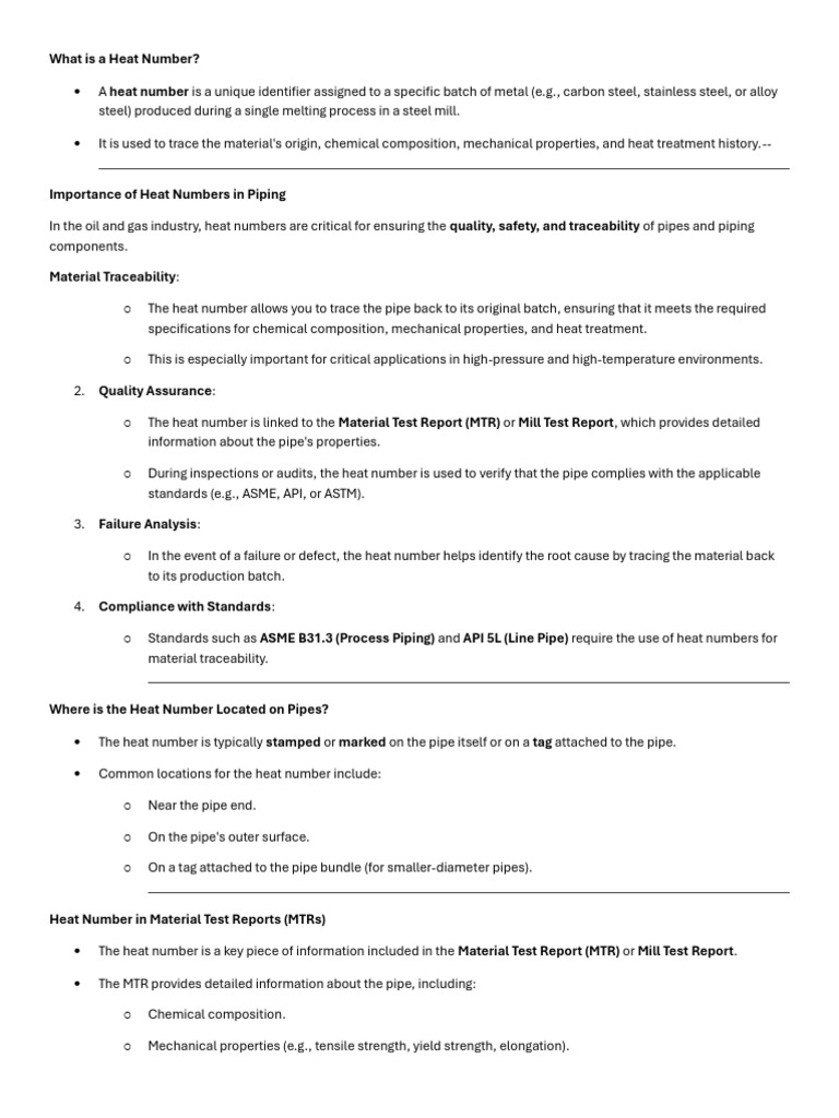 Understanding Heat Numbers in Steel Piping | PDF | Pipe (Fluid ...