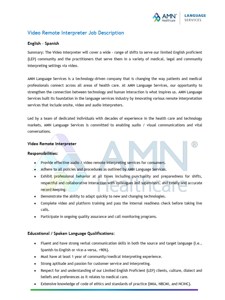 VRI Job Description - Costa Rica | PDF | Language Interpretation ...
