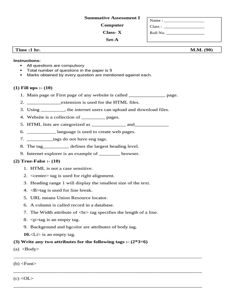 Class X Computer Summative Assessment | PDF | World Wide Web | Internet ...