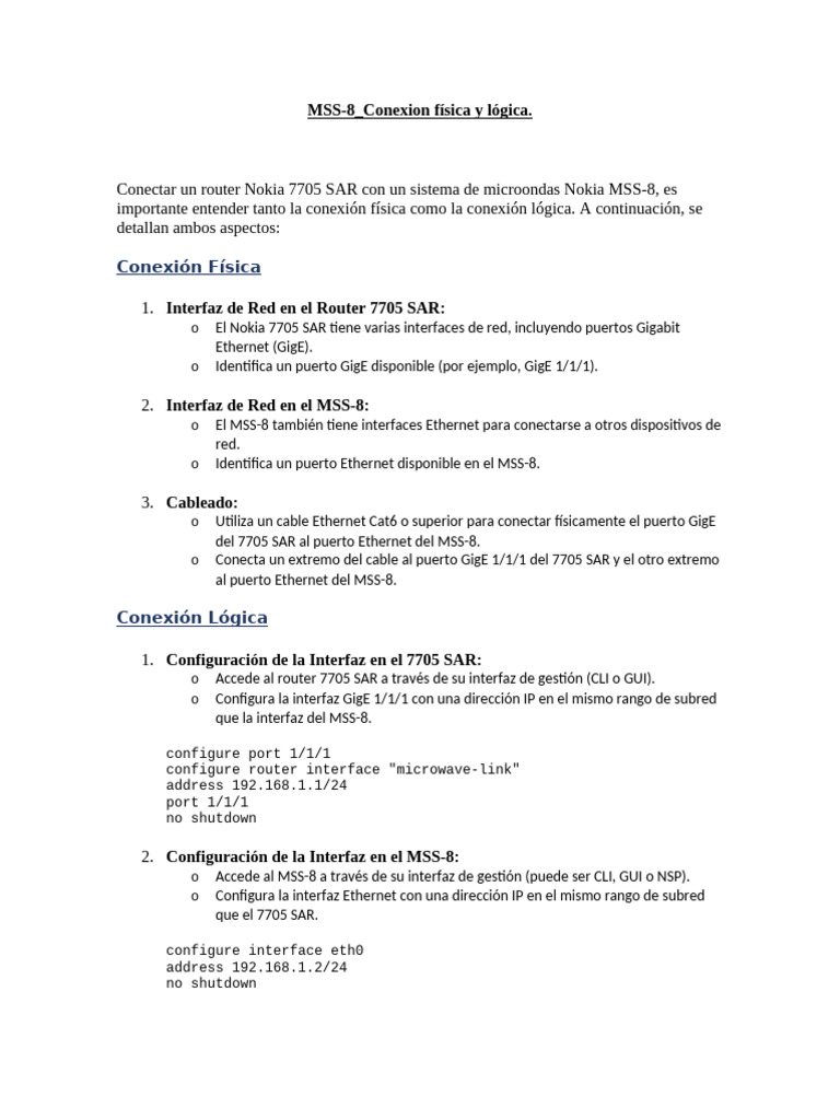 Configuración de Conexiones en Nokia MSS-8 | PDF | Enrutador ...