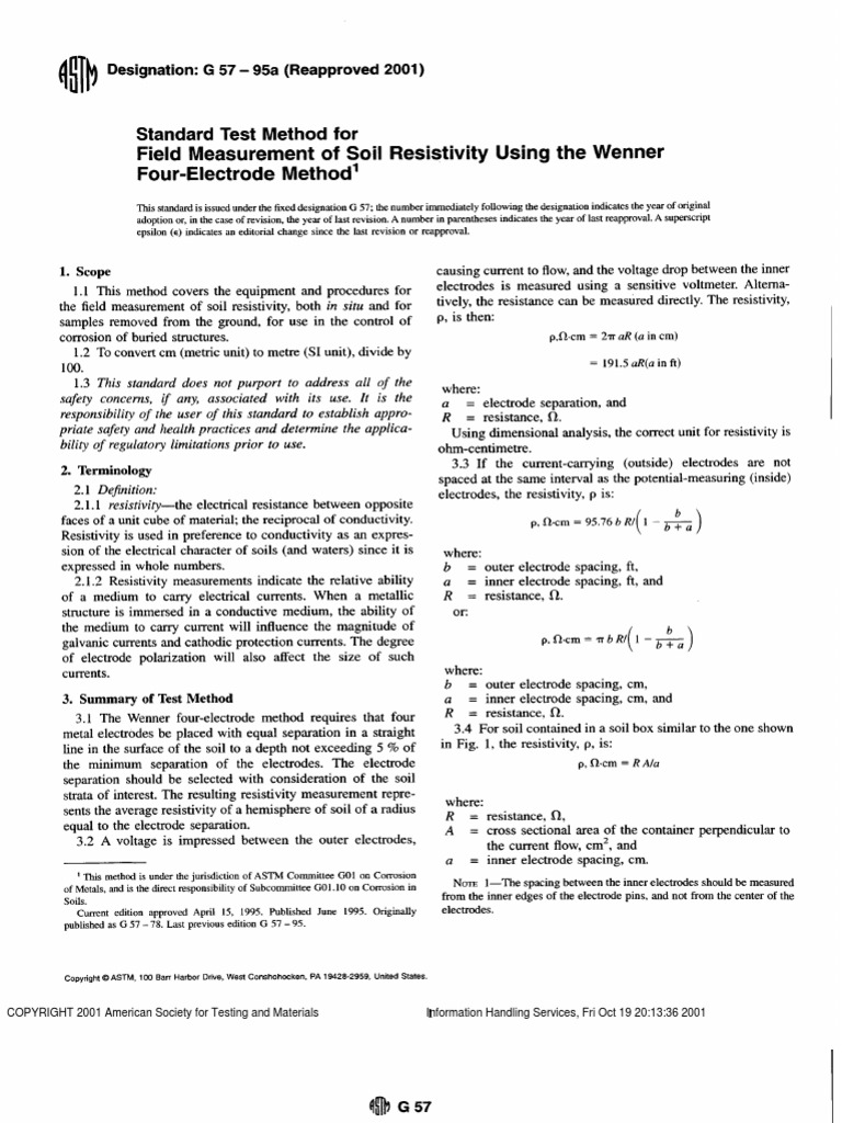 ASTM G57-95A (2001) Standard Test Method For Field Measurement of Soil ...