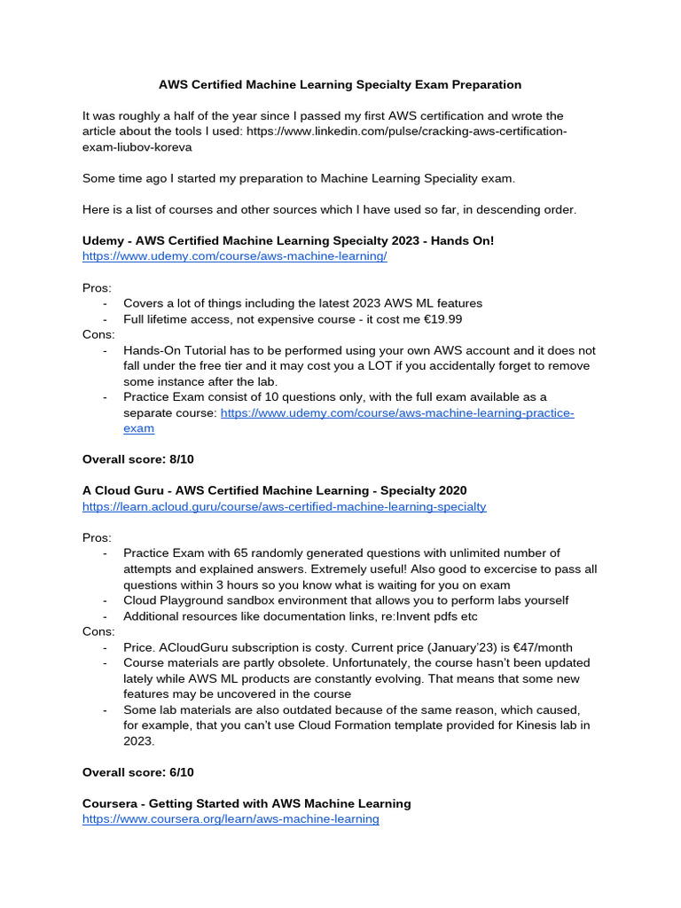 AWS ML Exam Prep Resources | PDF