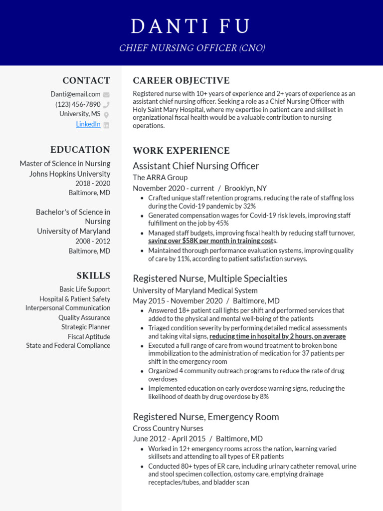 Cno Official Resume Example | PDF | Nursing | Emergency Department