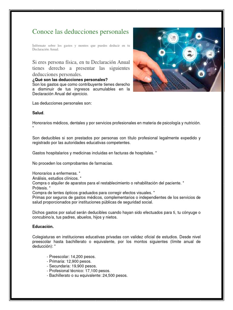 Deducciones Personales en Declaración Anual | PDF | Impuestos | Tarjeta ...