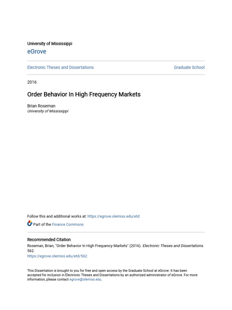 Order Behavior in High Frequency Markets | PDF | Algorithmic Trading ...