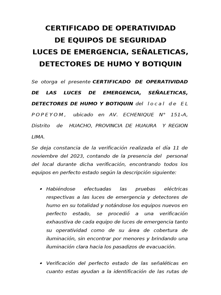 Certificado de Operatividad de Seguridad | PDF