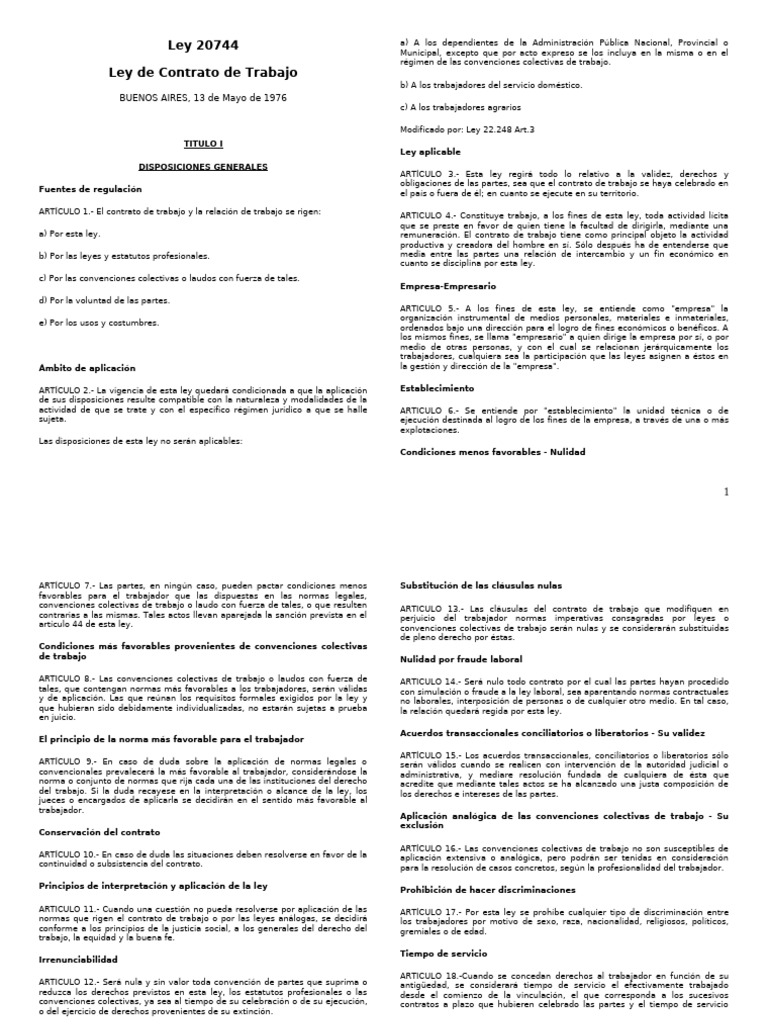 Ley 20744 | PDF | Derecho laboral | Salario