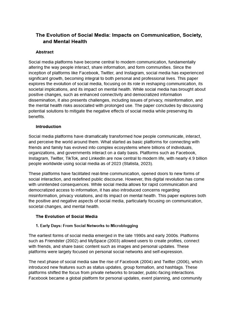 Social Media's Impact on Society and Health | PDF | Social Media ...