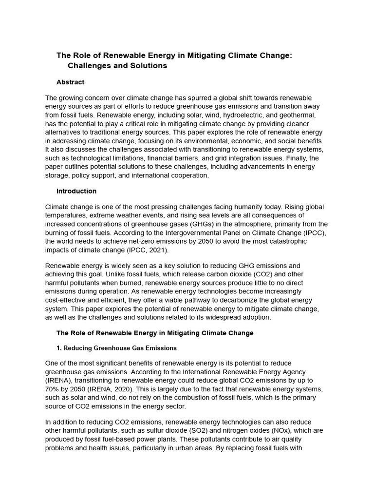 The Role of Renewable Energy in Mitigating Climate Change | PDF ...