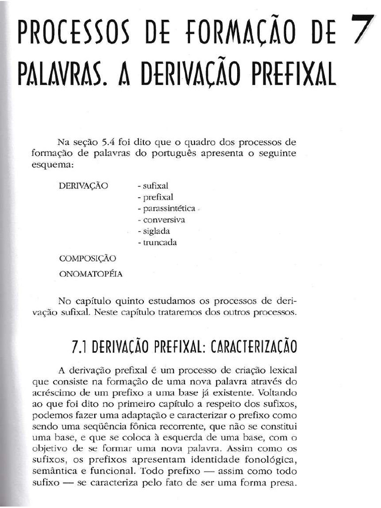 Rocha L Processos de Formação de Palavras A Derivação Prefixal | PDF