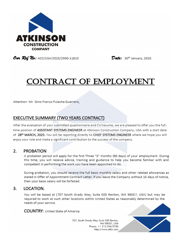 Offer of Appointment Contract Letter | PDF | Salary | Employment