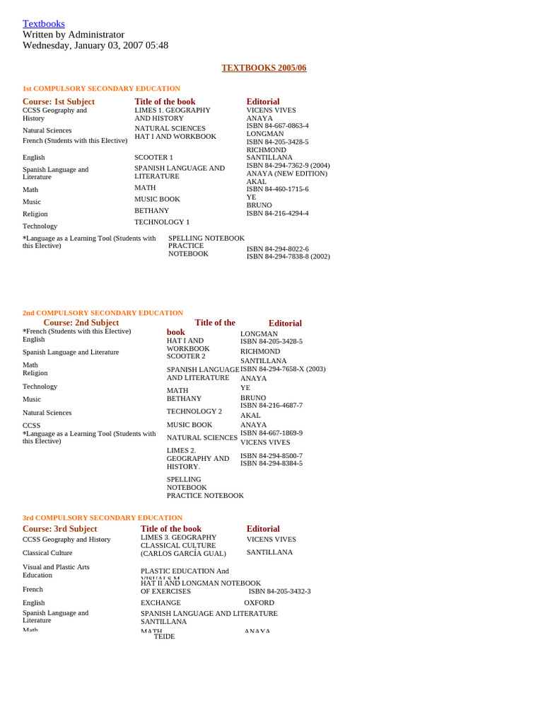 2006 2007 Textbooks | PDF