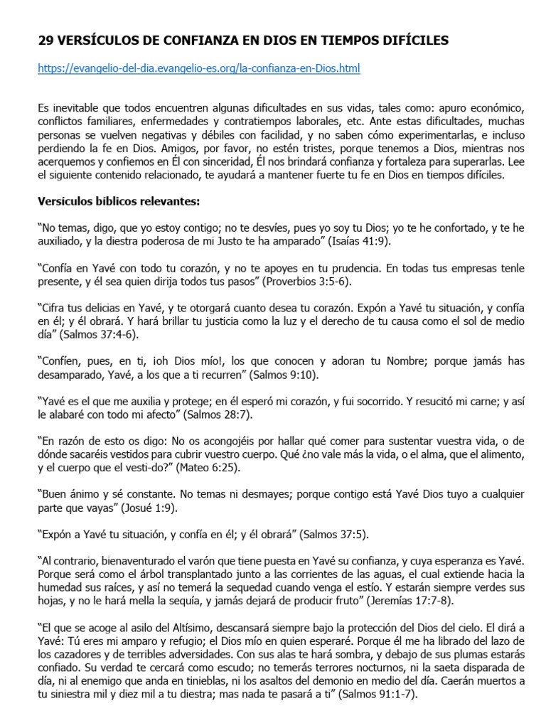 29 Versículos de Confianza en Dios en Tiempos Difíciles | PDF | Dios ...