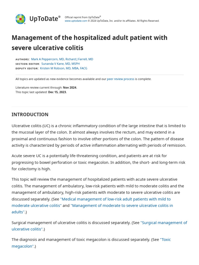 Management of The Hospitalized Adult Patient With Severe Ulcerative ...