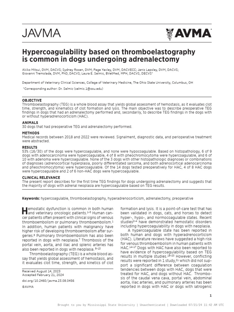 Hypercoagulability Based On Thromboelastography Is Common in Dogs ...