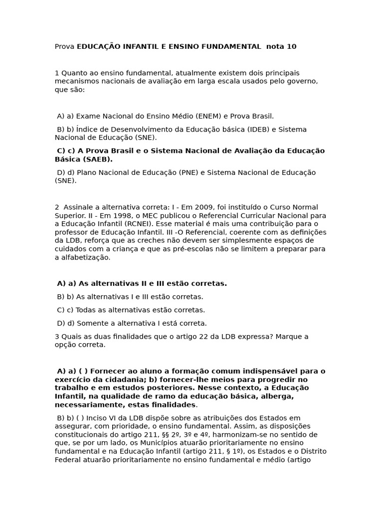 Avaliações na Educação Infantil e Fundamental | PDF | Pré-escola ...