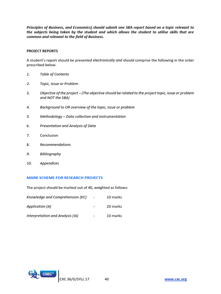 CXC SBA Project Report Guidelines | PDF | Data | Methodology