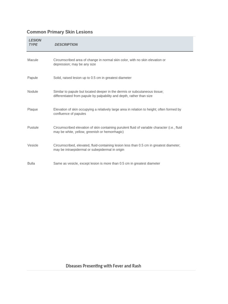 Common Primary Skin Lesions - Derm | PDF | Animal Diseases | Microbiology